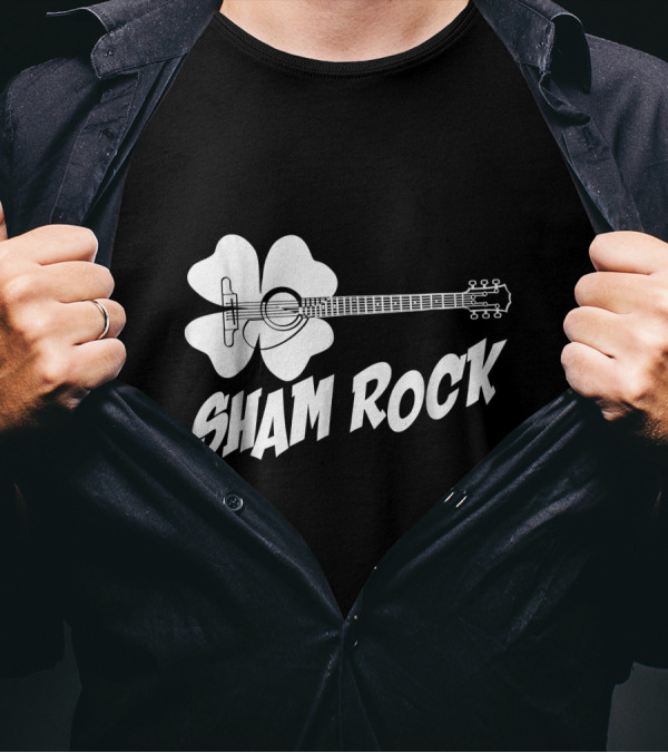 Sham Rock Funny St Patricks Day With Shamrock Guitar T-Shirt