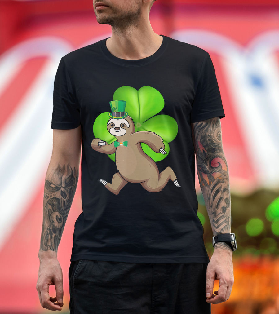 Running Sloth Shamrocks St Patricks Day Animal T-Shirt