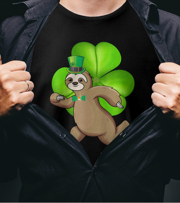 Running Sloth Shamrocks St Patricks Day Animal T-Shirt