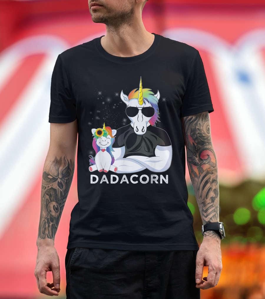 Dadacorn Muscle Unicorn Dad Baby Daughter Rainbow Magic T-Shirt