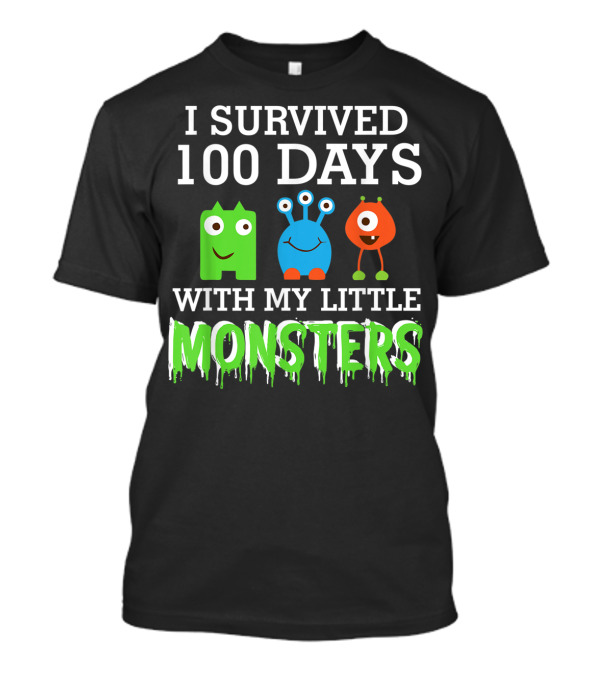 I Survived 100 Days With My Little Monsters Cute Cartoon Creatures T-Shirt