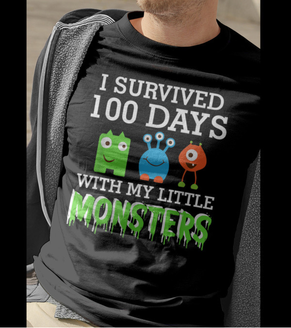 I Survived 100 Days With My Little Monsters Cute Cartoon Creatures T-Shirt