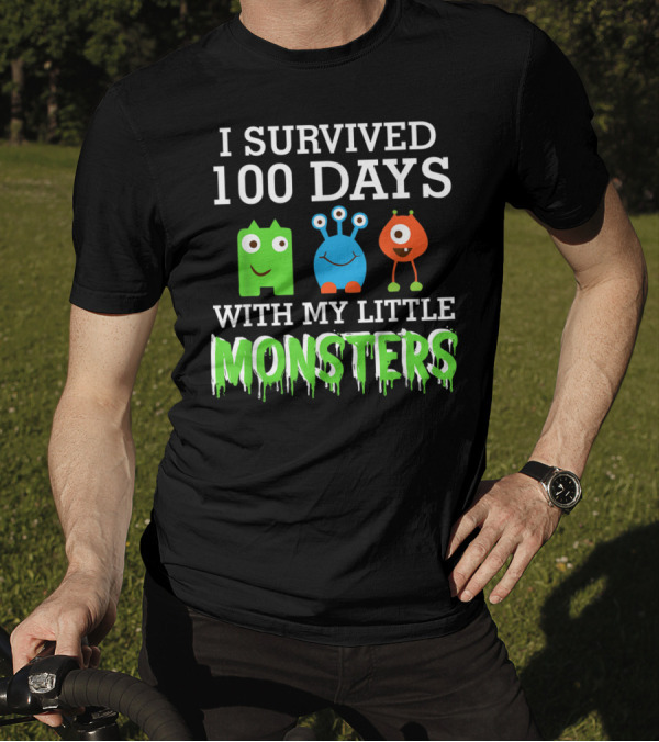 I Survived 100 Days With My Little Monsters Cute Cartoon Creatures T-Shirt