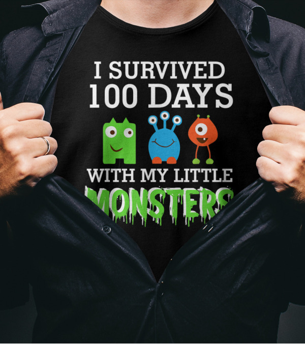 I Survived 100 Days With My Little Monsters Cute Cartoon Creatures T-Shirt