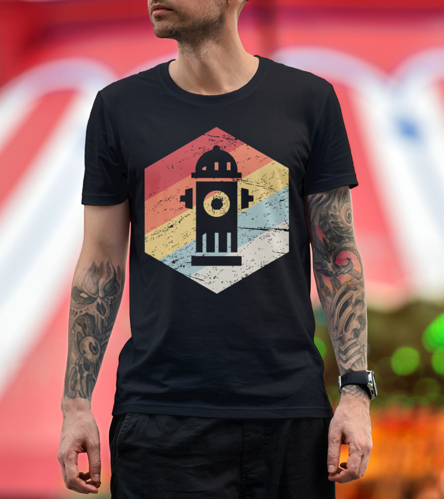 Retro Fire Hydrant in Hexagon with Stripes T-Shirt