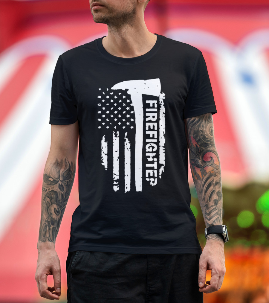 Firefighter Axe with American Flag T-Shirt