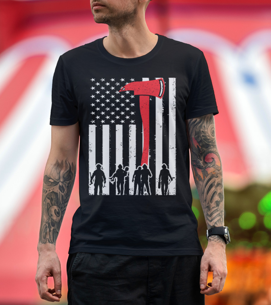 Firefighter Axe American Flag T-Shirt