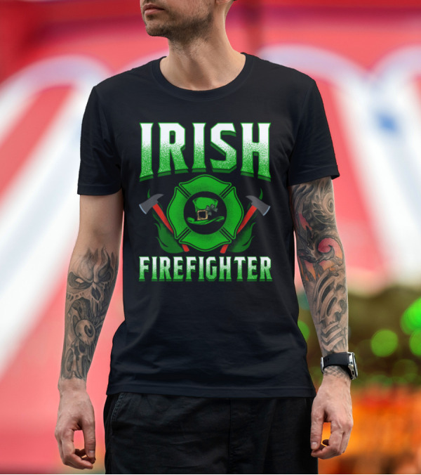 Premium T-Shirt: Irish Firefighter Leprechaun Hat with Fire Axes and Shamrock Badge T-Shirt Irish Firefighter Leprechaun Hat with Fire Axes and Shamrock Badge T-Shirt