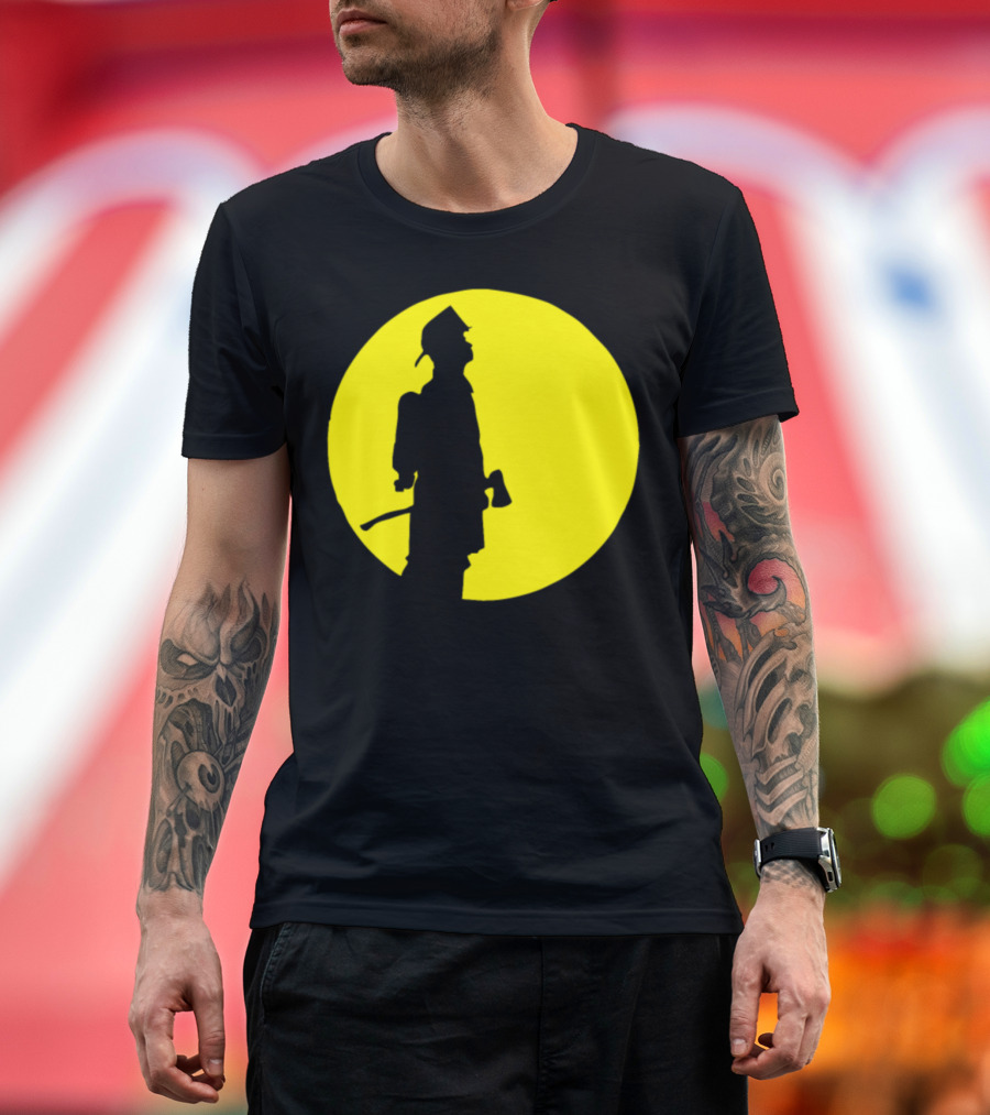 Firefighter Silhouette Against Full Moon T-Shirt