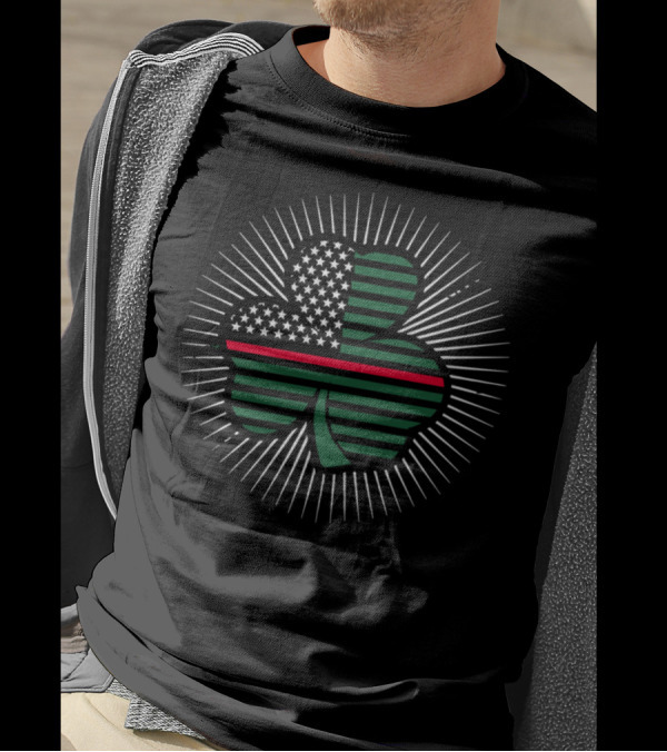 St Patrick Day Clover Irish Firefighter American Flag Stripe T-Shirt