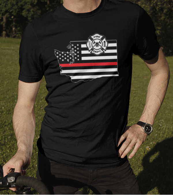 Washington State Fire Dept Shield Flag Thin Red Line T-Shirt