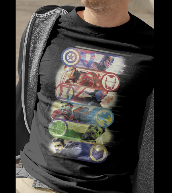 Avengers Endgame Captain Iron Man Black Widow Thor Hulk Hawkeye Hero Symbol Colorful Group T-Shirt