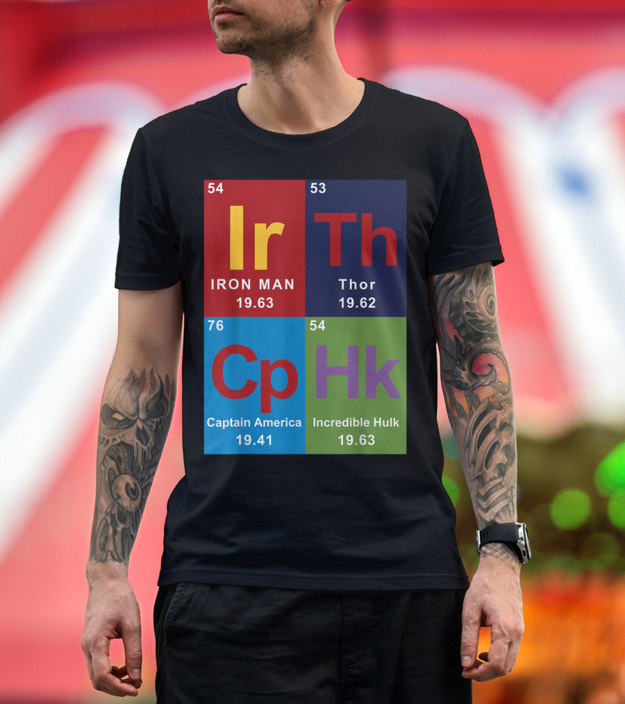 Periodic Table of Marvel Avengers Iron Man Thor Captain America Incredible Hulk T-Shirt