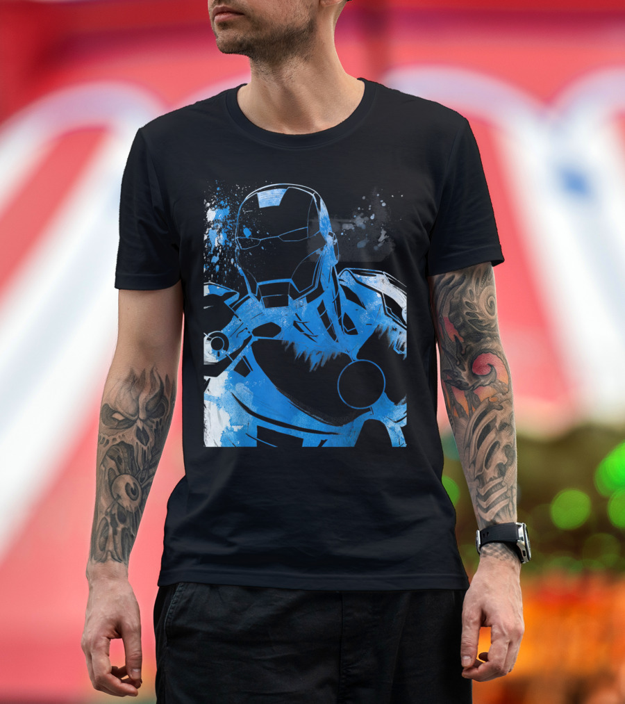 Marvel Avengers Assemble Iron Man Blue Splatter Explosion T-Shirt