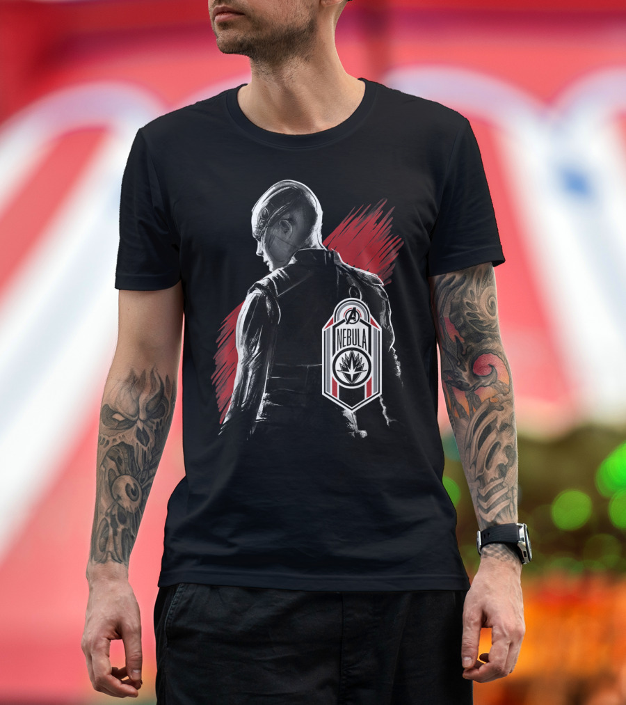 Nebula Marvel Avengers Endgame Iconic Character Profile with Abstract T-Shirt