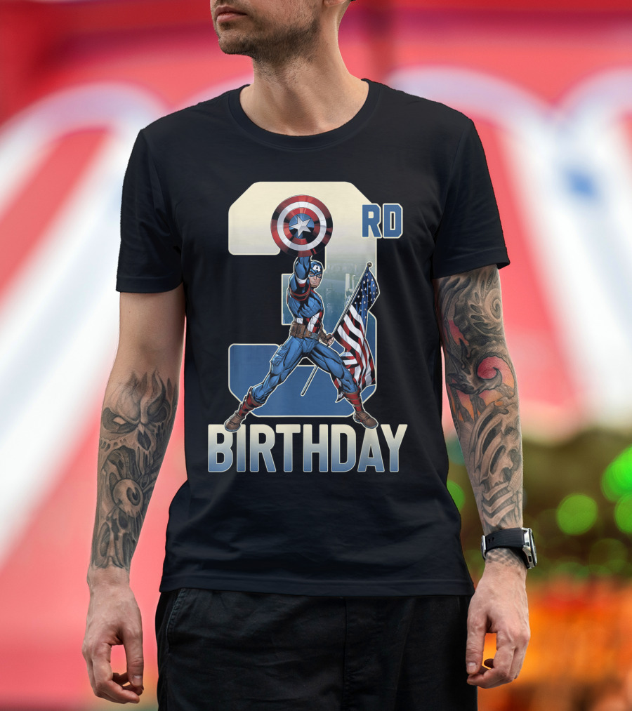 3rd Birthday Captain America Shield Marvel Flag T-Shirt