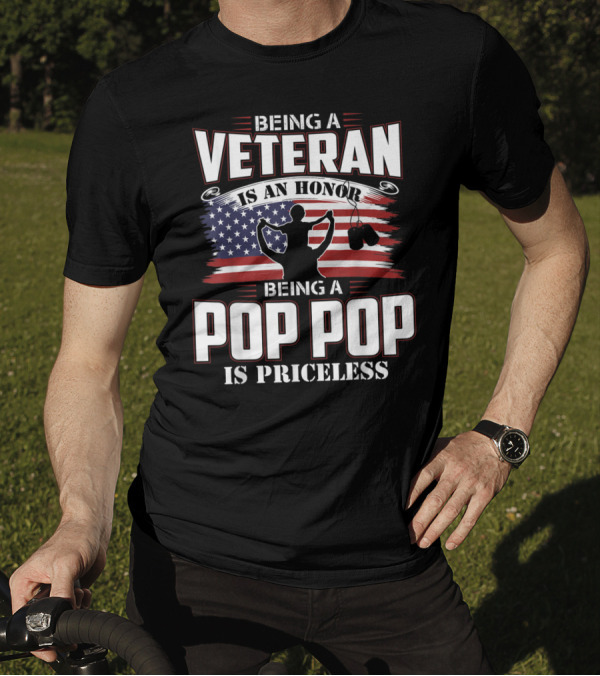 Being A Veteran Is An Honor Being A Pop Pop Is Priceless Boxing Gloves American Flag T-Shirt