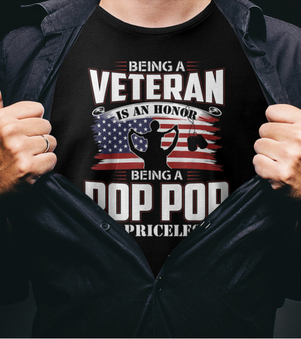 Being A Veteran Is An Honor Being A Pop Pop Is Priceless Boxing Gloves American Flag T-Shirt