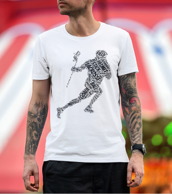 Premium T-Shirt: Lacrosse Ball Stick Field Helmet Goalie Defense Attack Midfield Faceoff T-Shirt Lacrosse Ball Stick Field Helmet Goalie Defense Attack Midfield Faceoff T-Shirt