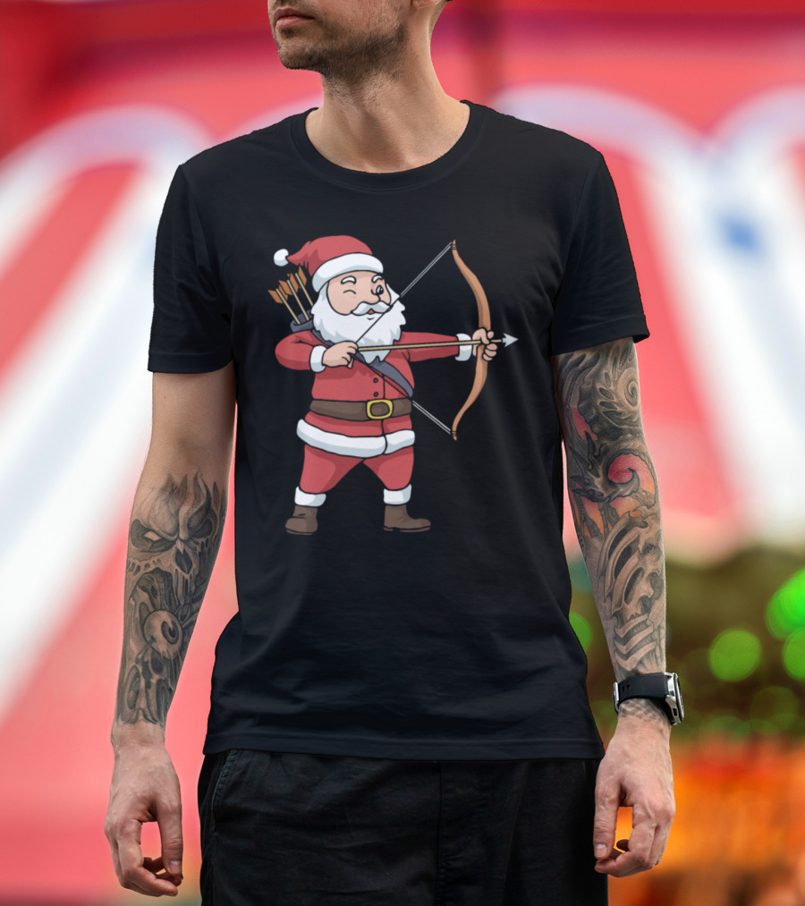 Christmas Santa with Archery Bow and Arrows T-Shirt