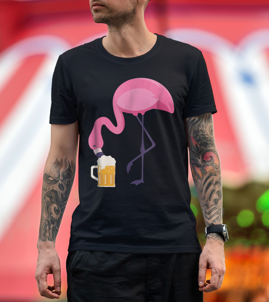 Flamingo Enjoying Beer Mug T-Shirt