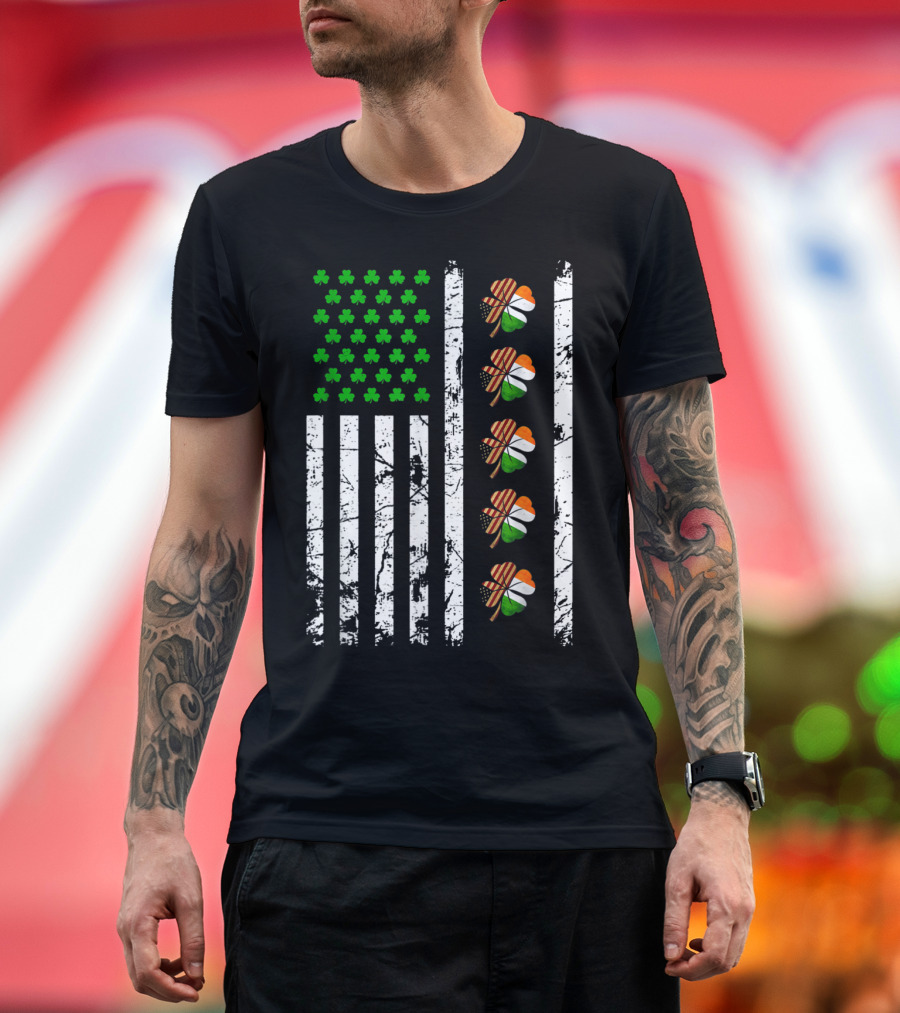 American Flag St Patricks Day Irish Shamrock Beer T-Shirt