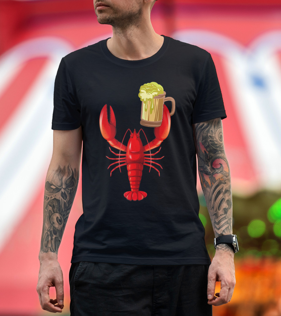 Beer Drinking Lobster Funny Beer Lover Drinker T-Shirt