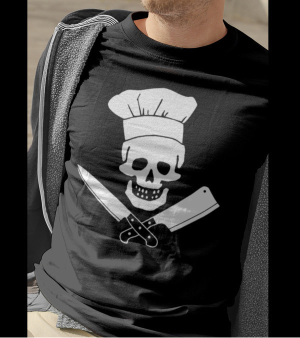 Head Chef Skull With Knives Funny Cooking Butcher Culinary T-Shirt