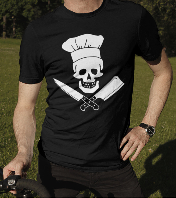 Head Chef Skull With Knives Funny Cooking Butcher Culinary T-Shirt