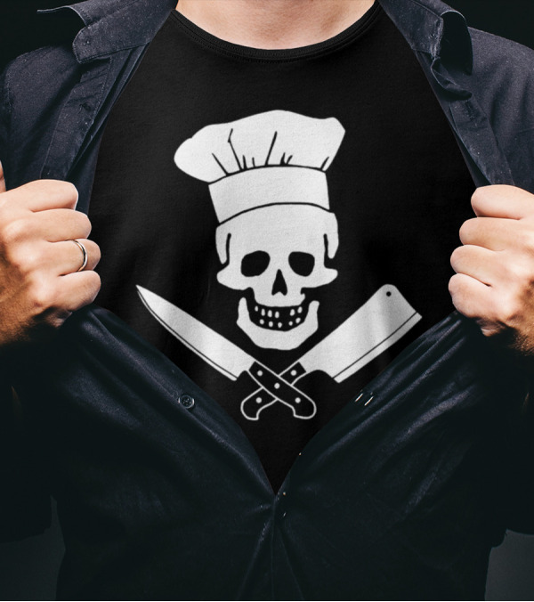 Head Chef Skull With Knives Funny Cooking Butcher Culinary T-Shirt