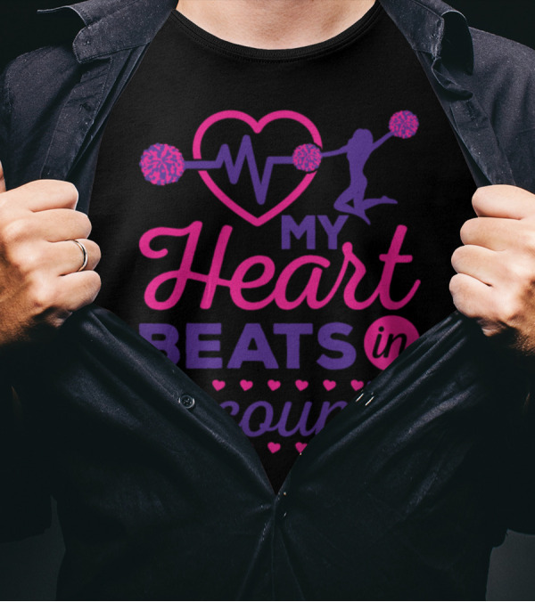 Cheerleading My Heart Beats In 8 Counts Pom Poms And Jump T-Shirt