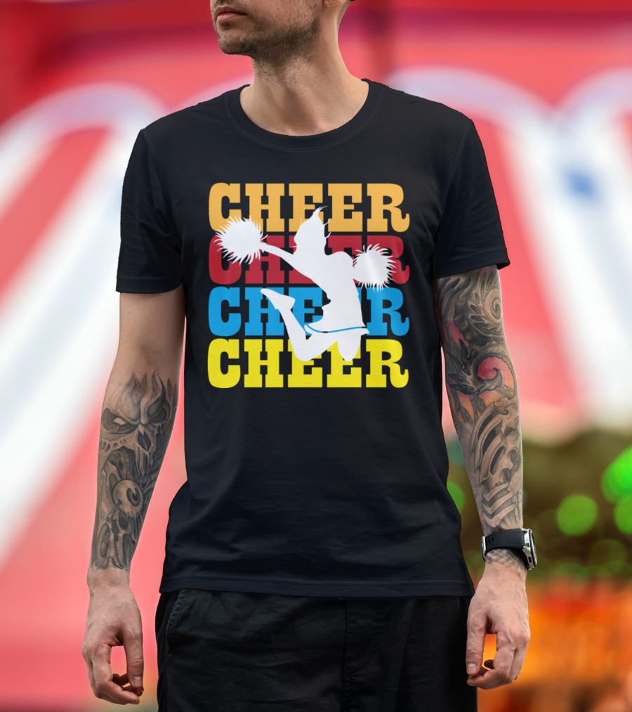 Retro Cheerleader Cheer Cheer Cheer Pom Poms T-Shirt