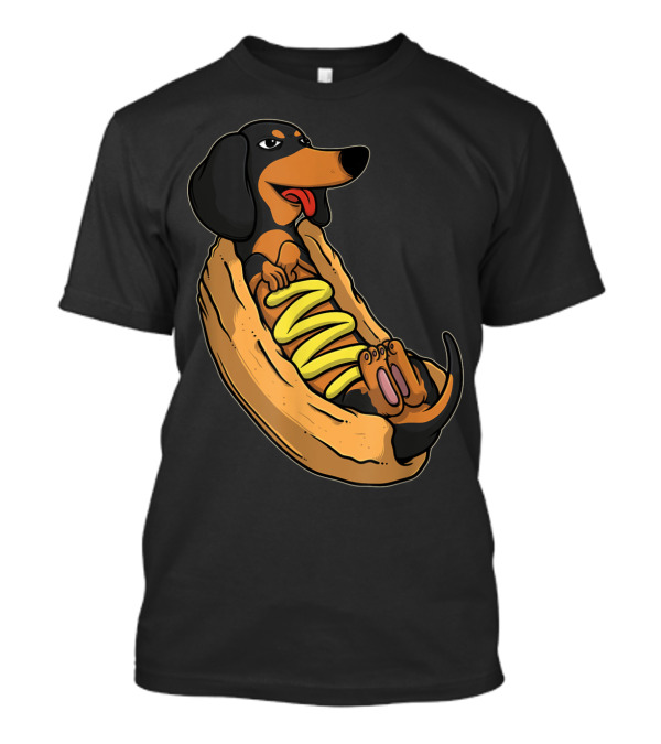 Funny Wiener Dog Sausage Relaxing In Hot Dog Bun T-Shirt