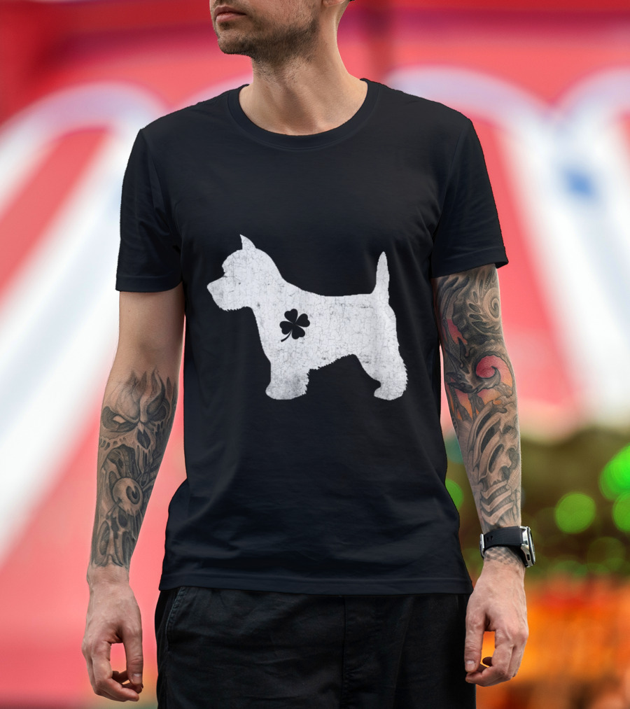 Westie Dog with Four-Leaf Clover Irish St Patrick's Day T-Shirt
