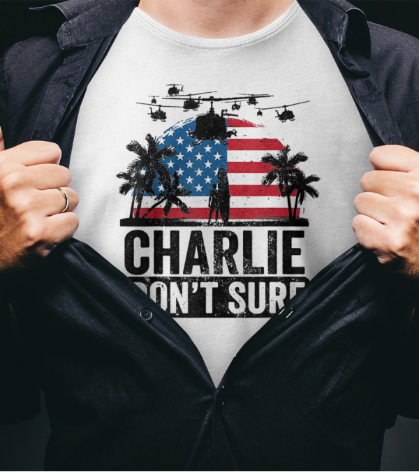 Charlie Don't Surf American Flag Helicopters Palms 4th Of July T-Shirt