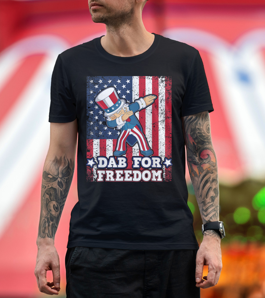 Dab For Freedom Patriotic Uncle Sam Dabbing American Flag T-Shirt