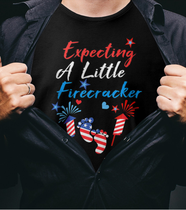 Expecting A Little Firecracker Patriotic Baby Feet Fireworks T-Shirt