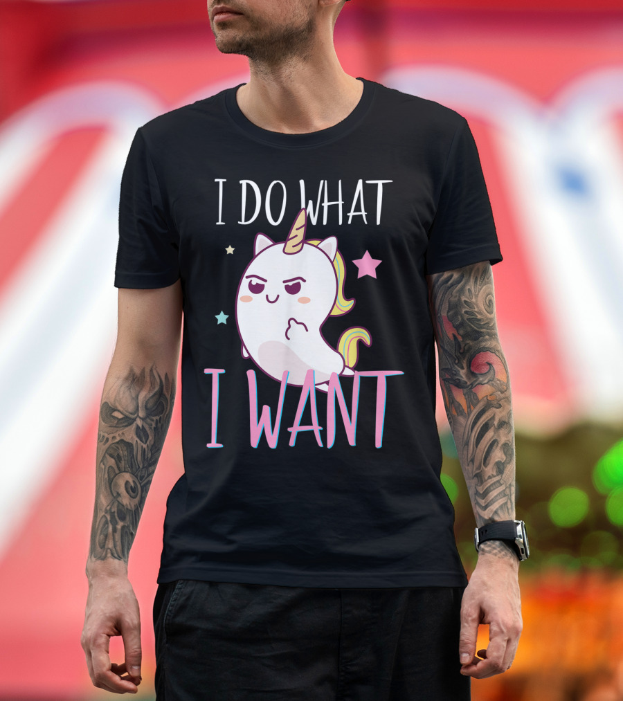 I Do What I Want Funny Unicorn with Stars and Rainbow Mane T-Shirt