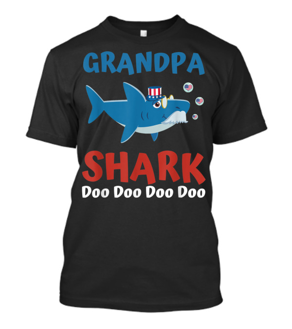 Grandpa Shark Doo Doo Doo Doo Patriotic Stars Stripes Hat Bubbles T-Shirt