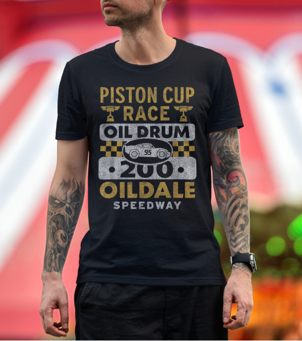Premium T-Shirt: Piston Cup Race Oil Drum 200 Oildale Speedway 95 T-Shirt Piston Cup Race Oil Drum 200 Oildale Speedway 95 T-Shirt