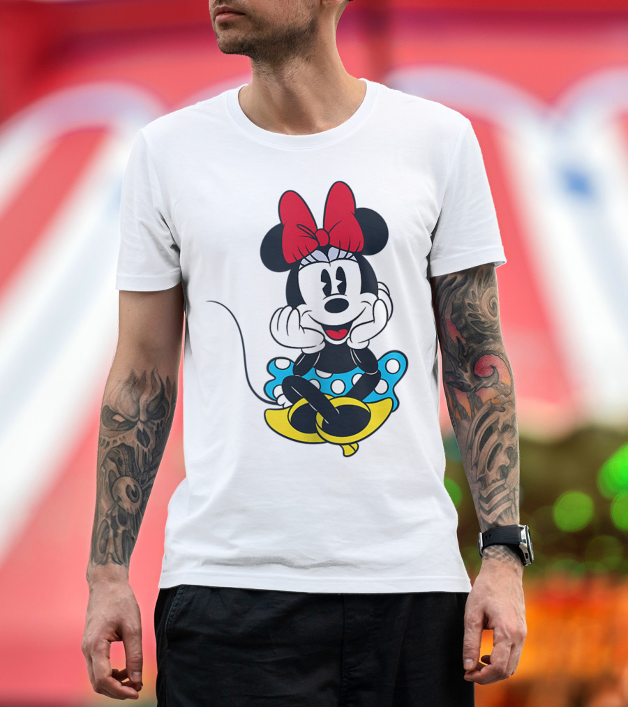 Disney Happy Minnie Mouse Blue Polka Dot Dress Red Bow T-Shirt