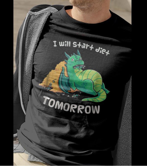 I Will Start Diet Tomorrow Dragon Procrastination Eating Knight Armor T-Shirt
