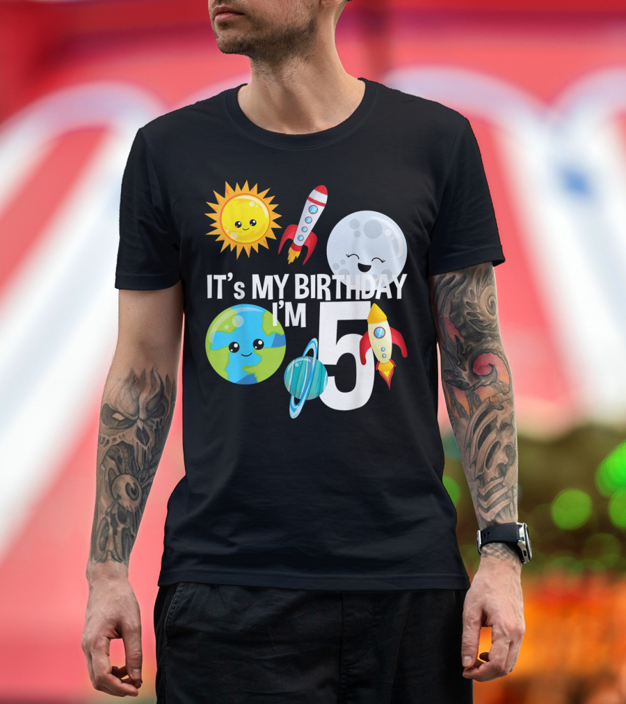 It's My Birthday I'm 5 Outer Space Planets Rocket Sun Moon T-Shirt
