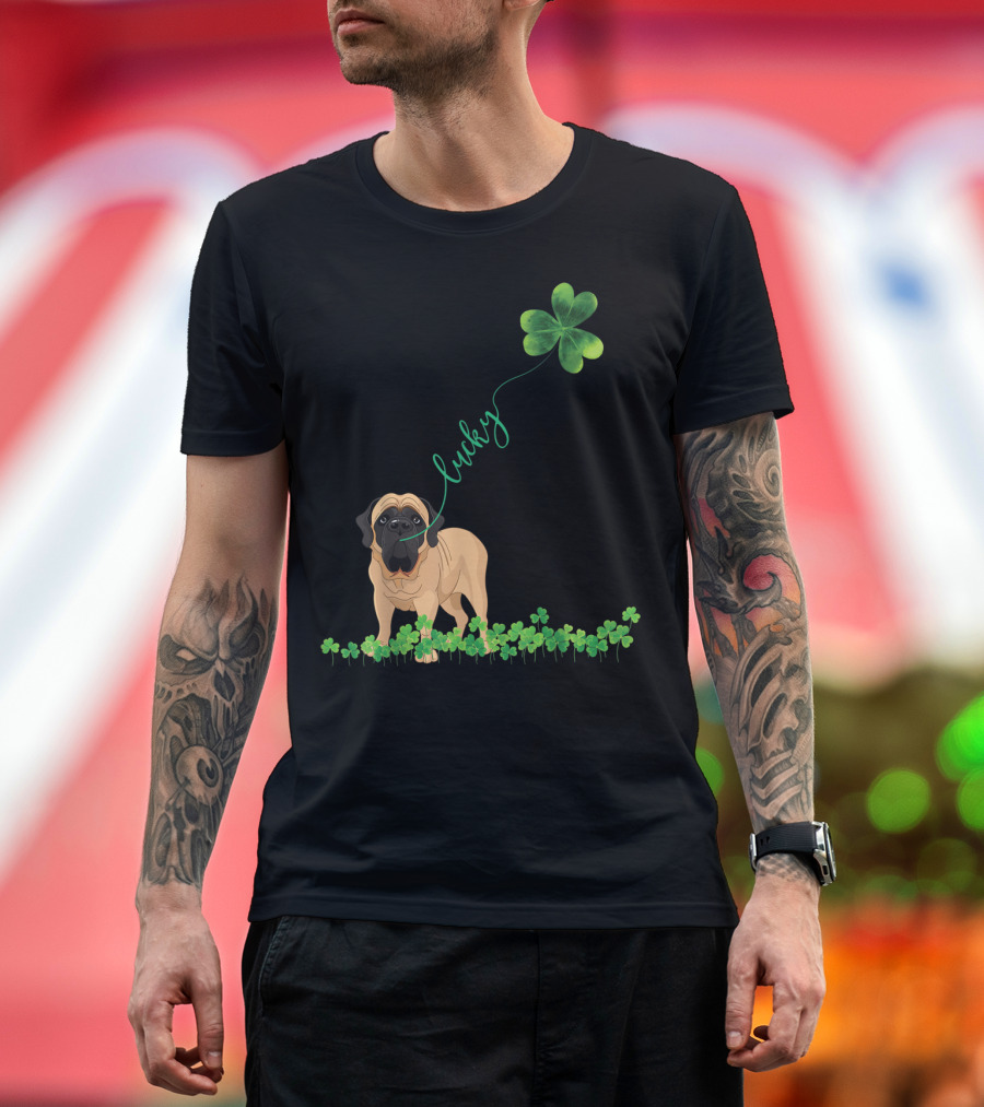 Lucky English Mastiff Dog Shamrock St Patrick's Day T-Shirt