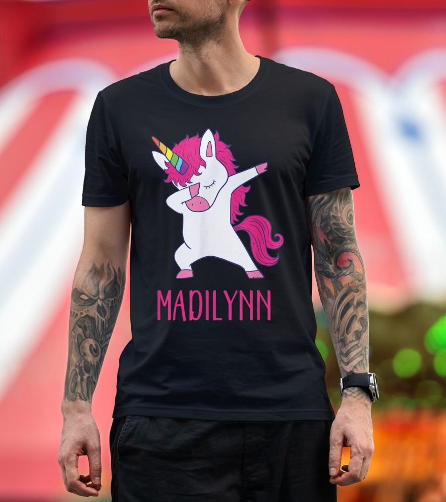 Madilynn Unicorn Dabbing Rainbow Horn Personalized T-Shirt
