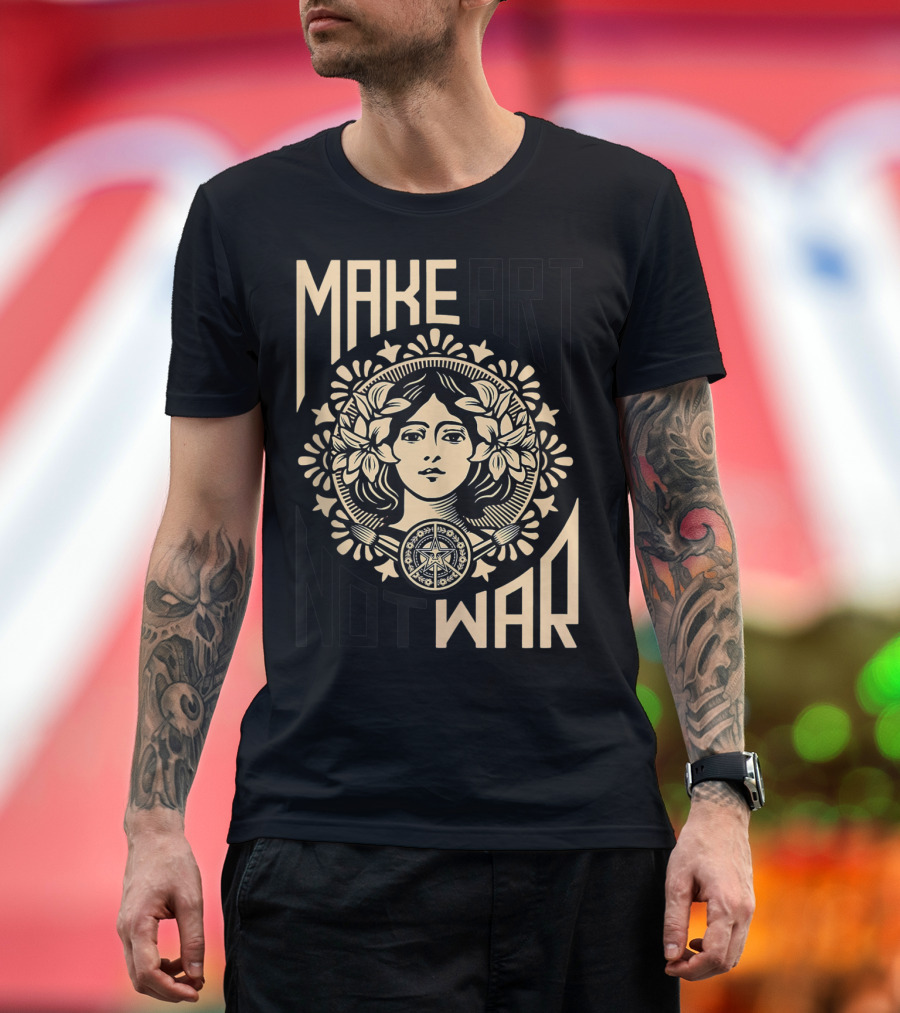 Make Art Not War Obey Giant Inspired Slogan Red Peace Symbol Floral T-Shirt