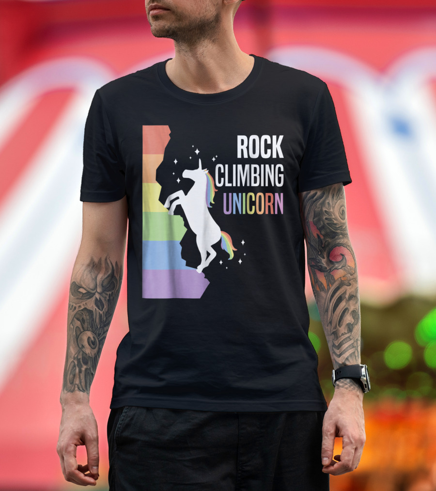 Rock Climbing Unicorn Funny Rainbow Climber Adventure T-Shirt