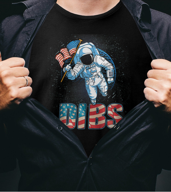 Space Astronaut Dibs 4th Of July American Moon Flag T-Shirt