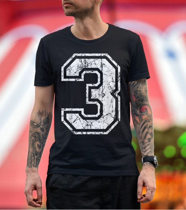 Premium T-Shirt: Grunge Number 3 Sports Jersey Fan Team Player T-Shirt Grunge Number 3 Sports Jersey Fan Team Player T-Shirt