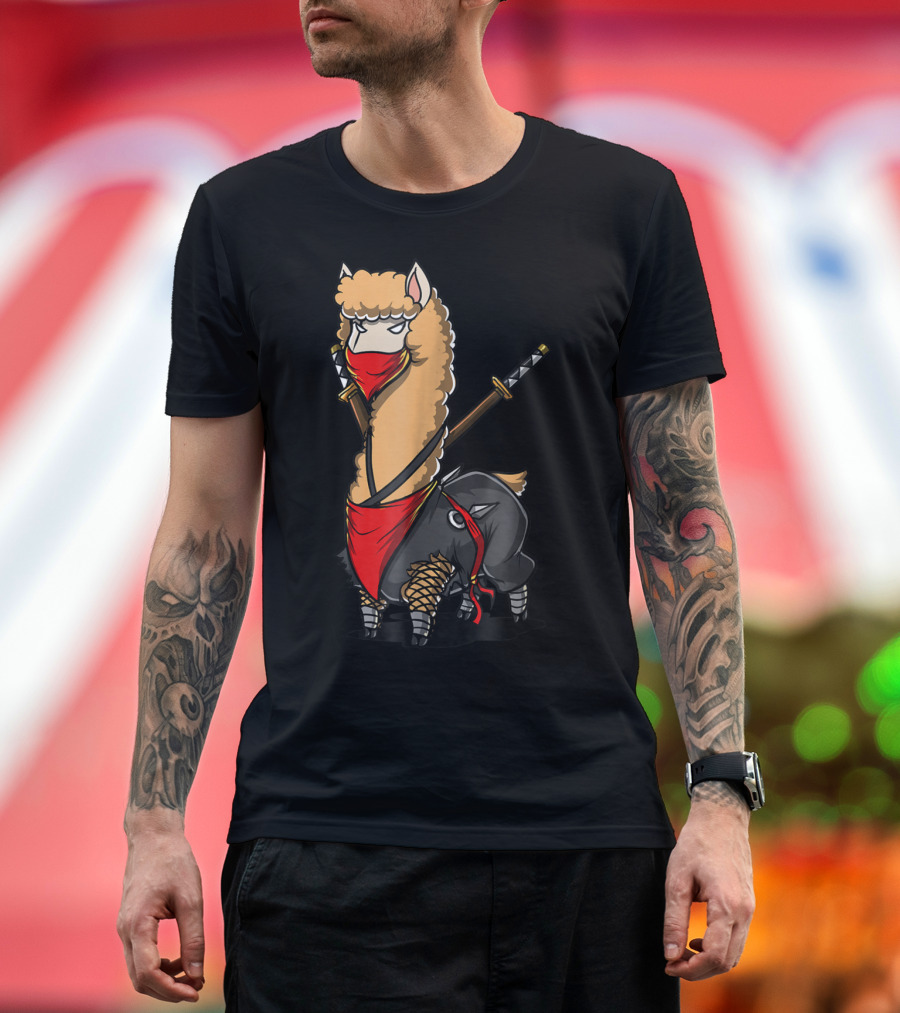 Llama Ninja Samurai Alpaca Martial Arts Warriors T-Shirt
